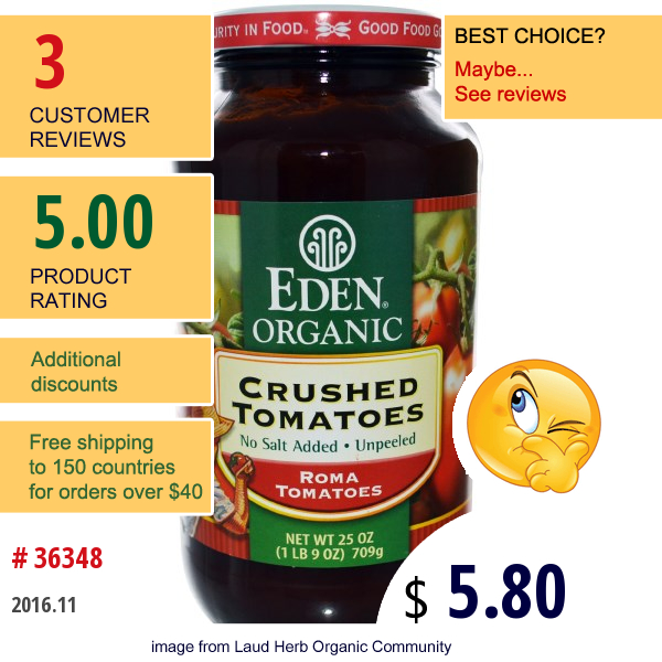 Eden Foods, Organic Crushed Tomatoes, 25 Oz (709 G)  