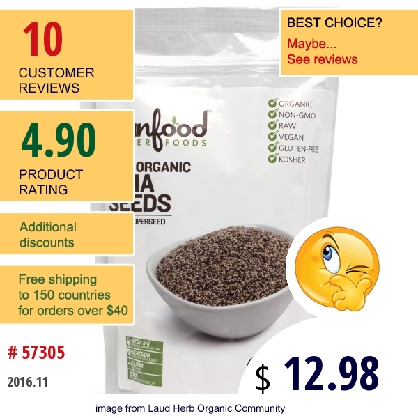 Sunfood, Superfoods, Raw Organic Chia Seed, 1 Lb (454 G)