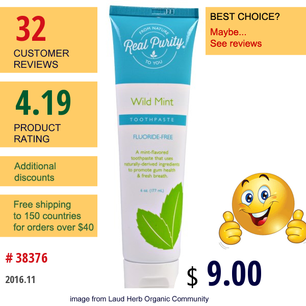 Real Purity, Toothpaste, Wild Mint, 6 Oz (177 Ml)