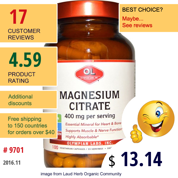 Olympian Labs Inc., Magnesium Citrate, 400 Mg, 100 Veggie Caps