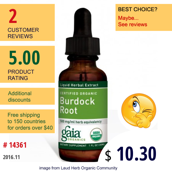 Gaia Herbs, Certified Organic Burdock Root, 1 Fl Oz (30 Ml)
