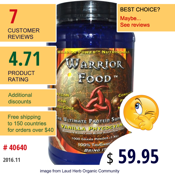 Healthforce Nutritionals, Warrior Food, The Ultimate Protein Supplement, Vanilla Phycocyanin, 1 Kg (1000 G)  