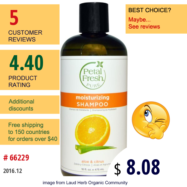 Petal Fresh, Pure, Moisturizing Shampoo, Aloe & Citrus, 16 Fl Oz (475 Ml)