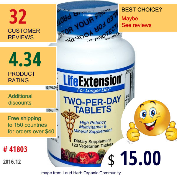 Life Extension, Two-Per-Day Tablets, 120 Veggie Tabs  