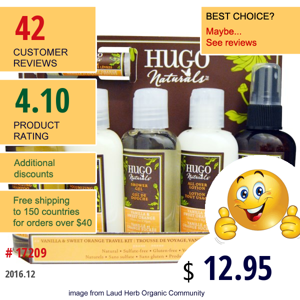 Hugo Naturals, Vanilla & Sweet Orange Travel Kit, 6 Pieces