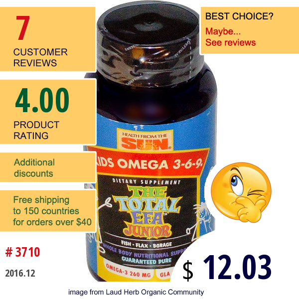 Health From The Sun, The Total Efa Junior, Kids Omega 3-6-9, 90 Softgels  