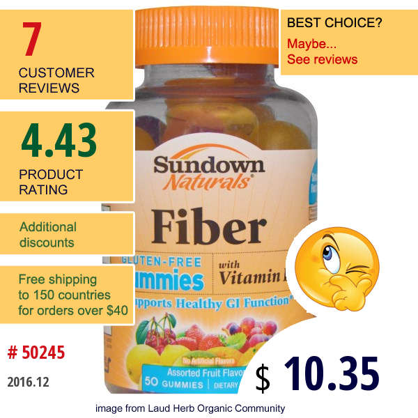 Sundown Naturals, Fiber Gummies With Vitamin D3, Gluten-Free, 50 Gummies