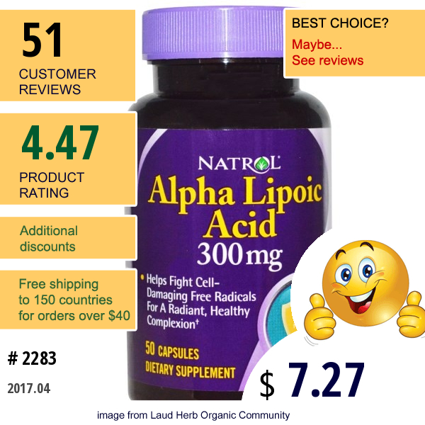 Natrol, Alpha Lipoic Acid, 300 Mg, 50 Capsules