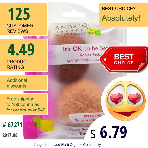 Andalou Naturals, Its Ok To Be Sensitive, Konjac Facial Sponge Duo, 2 Pack