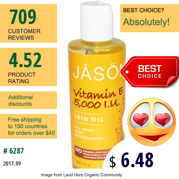 Jason Natural, Vitamin E 5,000 I.u., Skin Oil, 4 Fl Oz (118 Ml)
