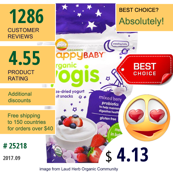 Nurture Inc. (Happy Baby), Organic Yogis, Freeze Dried Yogurt & Fruit Snacks, Mixed Berry, 1 Oz (28 G)