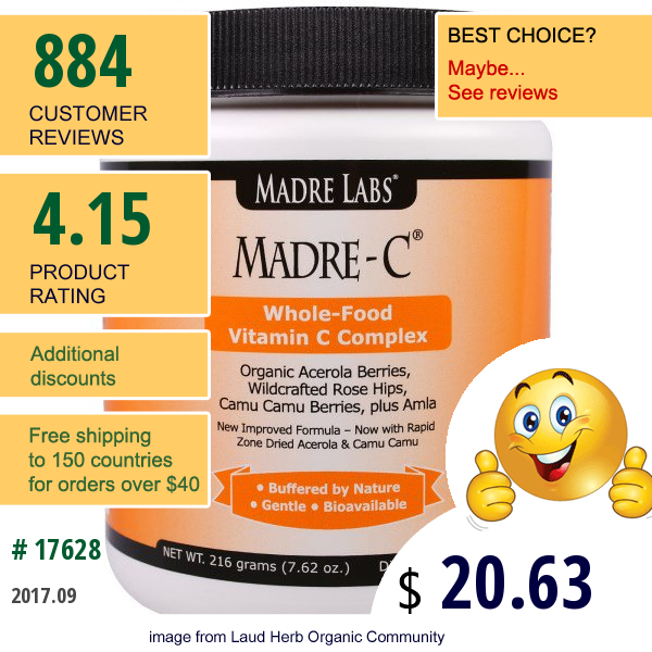 Madre Labs, Madre-C, Whole-Food Vitamin C Complex, 7.62 Oz (216 G)  