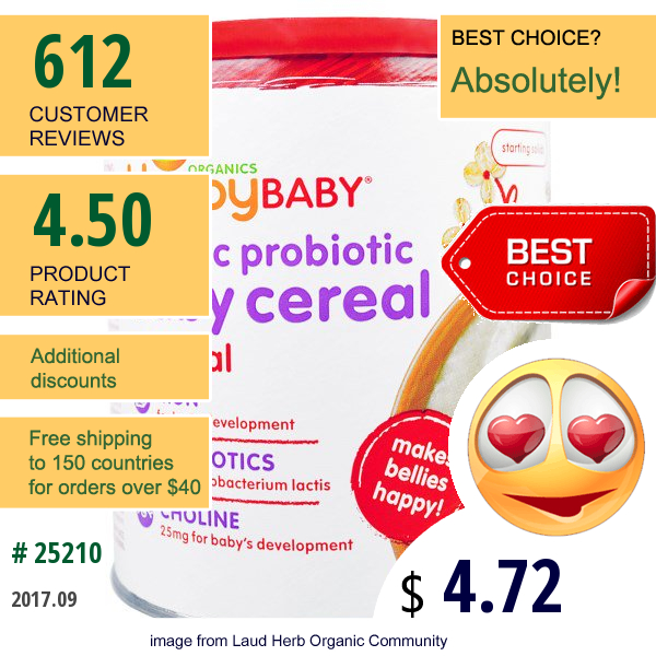 Nurture Inc. (Happy Baby), Organic Probiotic Baby Cereal, Oatmeal, 7 Oz (198 G)