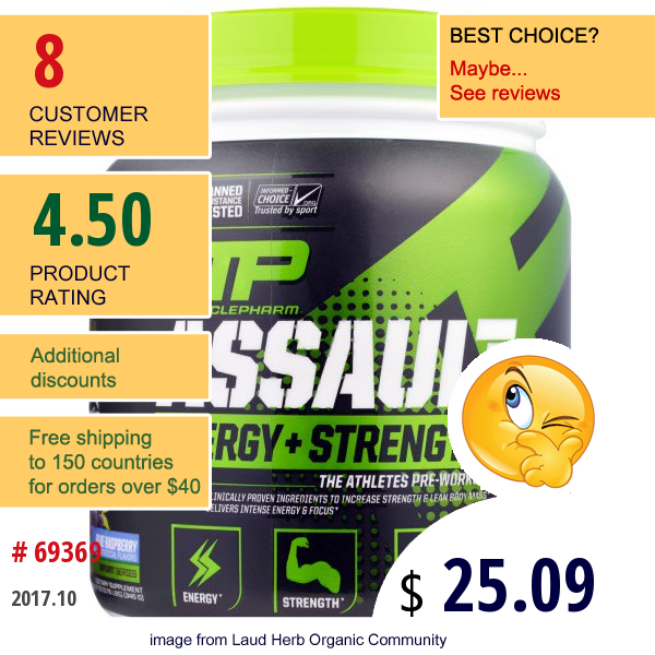 Musclepharm, Assault Energy + Strength, Blue Raspberry, 12.17 Oz (345 G)