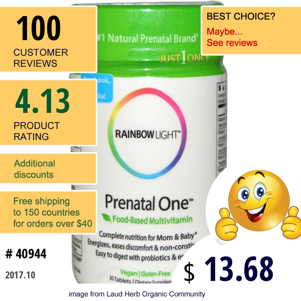 Rainbow Light, Just Once, Prenatal One, Food-Based Multivitamin, 30 Tablets