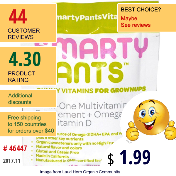 Smartypants, All-In-One Multivitamin + Omega-3 + Vitamin D, 6 Gummies  
