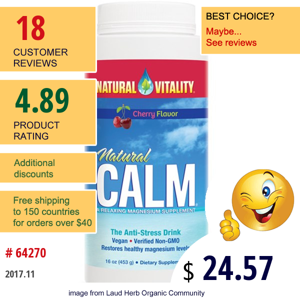 Natural Vitality, Natural Calm, The Anti-Stress Drink, Cherry Flavor, 16 Oz (453 G)