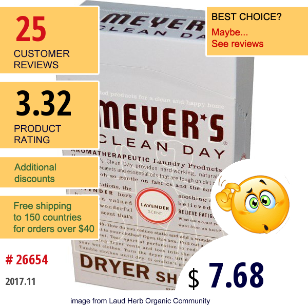Mrs. Meyers Clean Day, Dryer Sheets, Lavender Scent, 80 Sheets