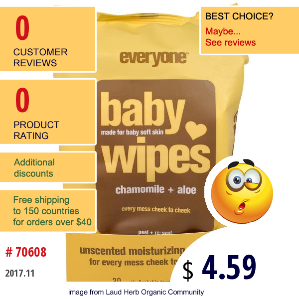 Everyone, Baby Wipes, Chamomile Plus Aloe, 30 Gentle Flushable Towelettes