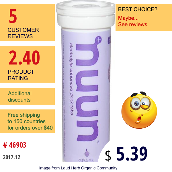 Nuun, Electrolyte Enhanced Drink Tabs, Grape, 12 Tabs  