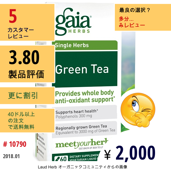 Gaia Herbs, Green Tea, 60 Vegetarian Liquid Phyto-Caps  