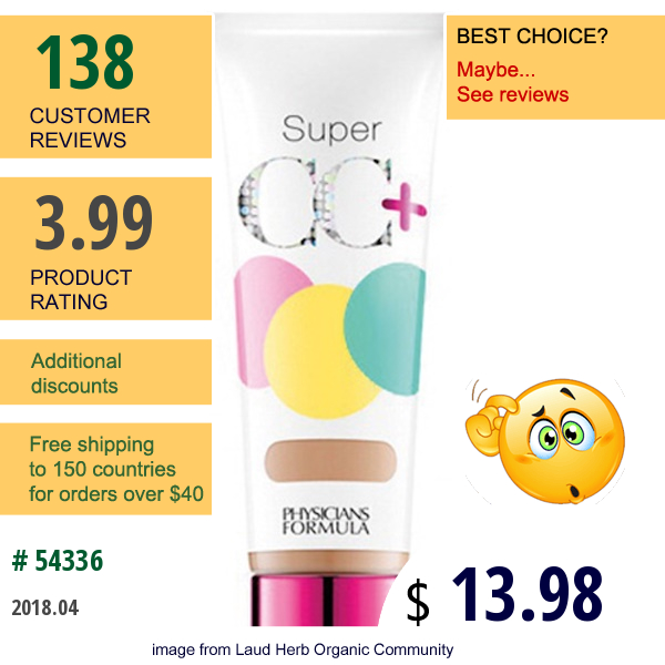 Physicians Formula, , Super Cc+, Color-Correction + Care, Cc+ Cream, Spf 30, Light, 1.2 Fl Oz (35 Ml)