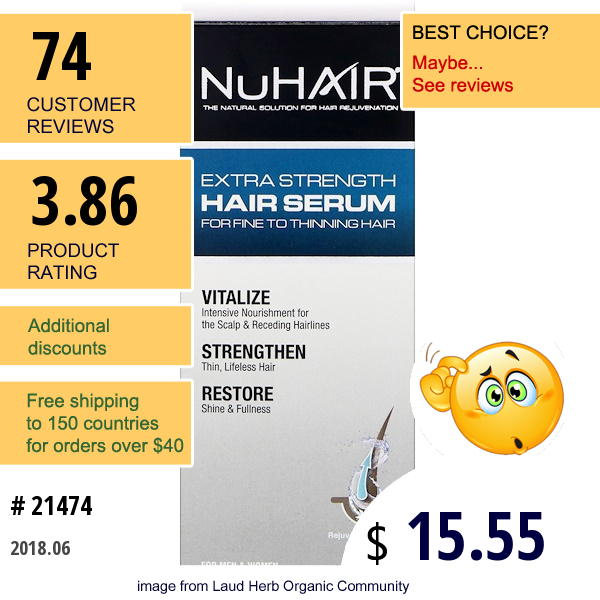 Natrol, Nuhair, Extra Strength Hair Serum, For Men & Women, 3.1 Fl Oz (90 Ml)