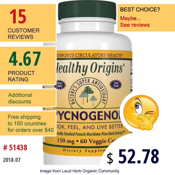 Healthy Origins, Pycnogenol, 150 Mg, 60 Veggie Caps