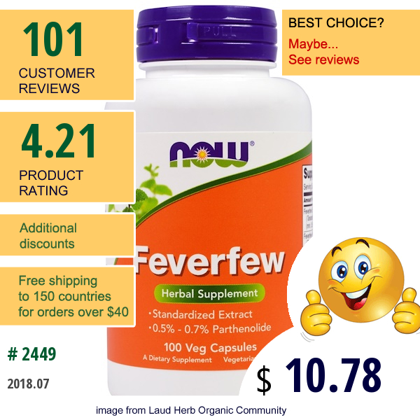 Now Foods, Feverfew, 100 Veggie Caps