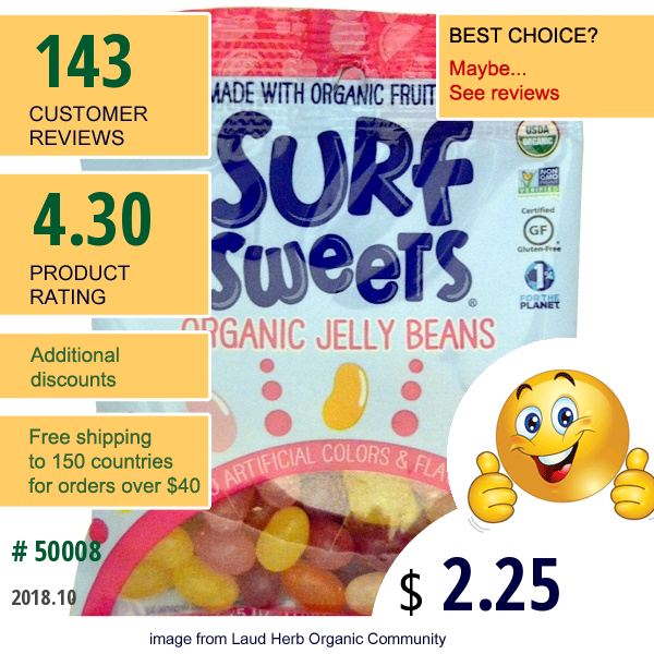 Surfsweets, Organic Jelly Beans, 2.75 Oz (78 G)