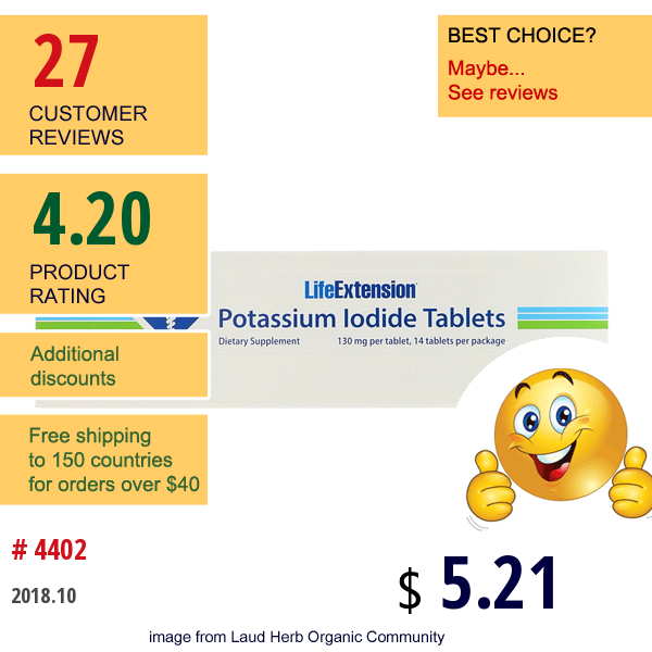 Life Extension, Potassium Iodide Tablets, 130 Mg, 14 Tablets