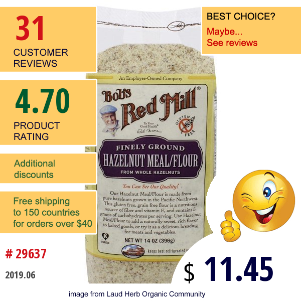 Bobs Red Mill, Hazelnut Meal/flour, 14 Oz (396 G)