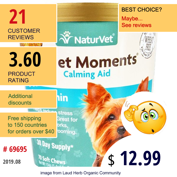 Naturvet, Quiet Moments, Calming Aid Plus Melatonin, 70 Soft Chews