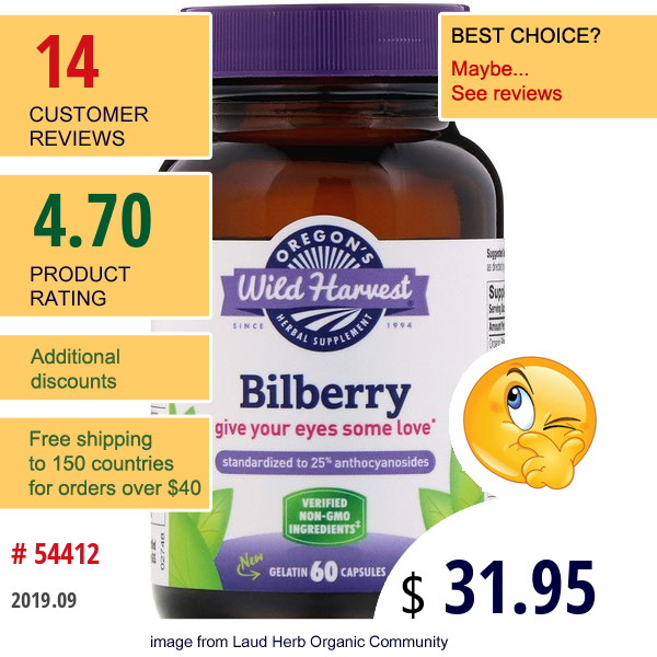 Oregon'S Wild Harvest, Bilberry, 60 Gelatin Capsules