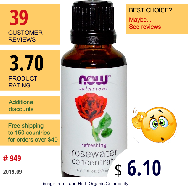Now Foods, Rosewater Concentrate, 1 Fl Oz (30 Ml) Now Foods, Rosewater Concentrate, 1 Fl Oz (30 Ml)