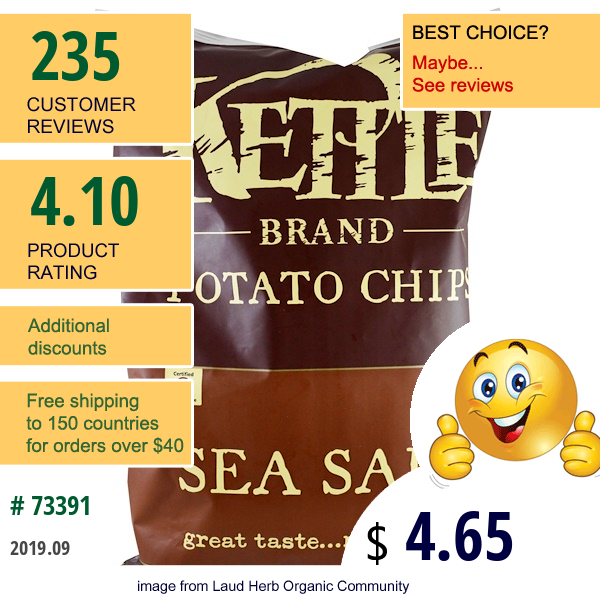 Kettle Foods, Potato Chips, Sea Salt, 13 Oz (369 G)  