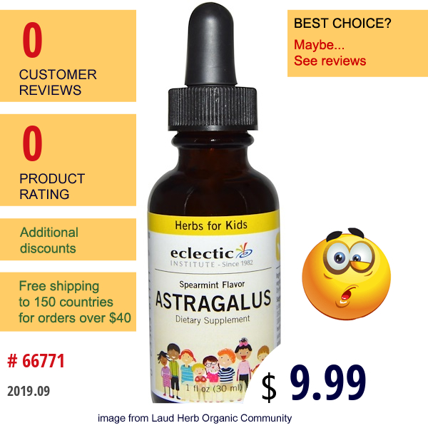 Eclectic Institute, Herbs For Kids, Astragalus, Spearmint Flavor, 1 Fl Oz (30 Ml)  