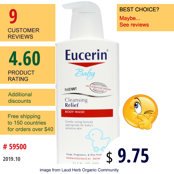 Eucerin, Baby, Cleansing Relief Body Wash, 13.5 Fl Oz (400 Ml)  