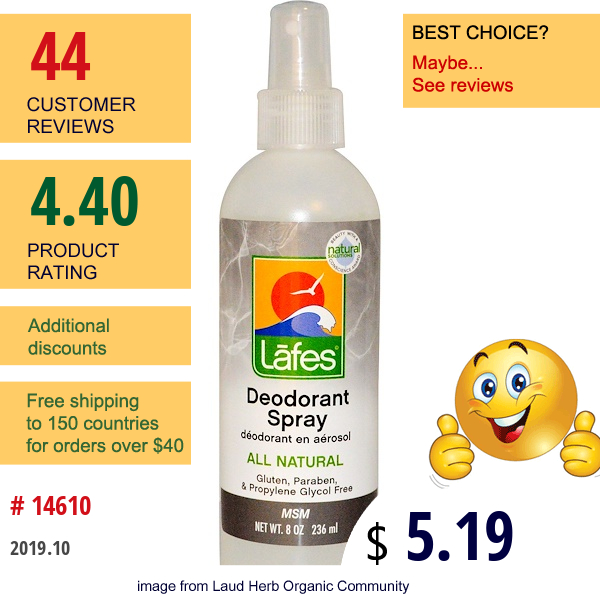 Lafe'S Natural Bodycare, Deodorant Spray, Msm, 8 Oz. (236 Ml)  