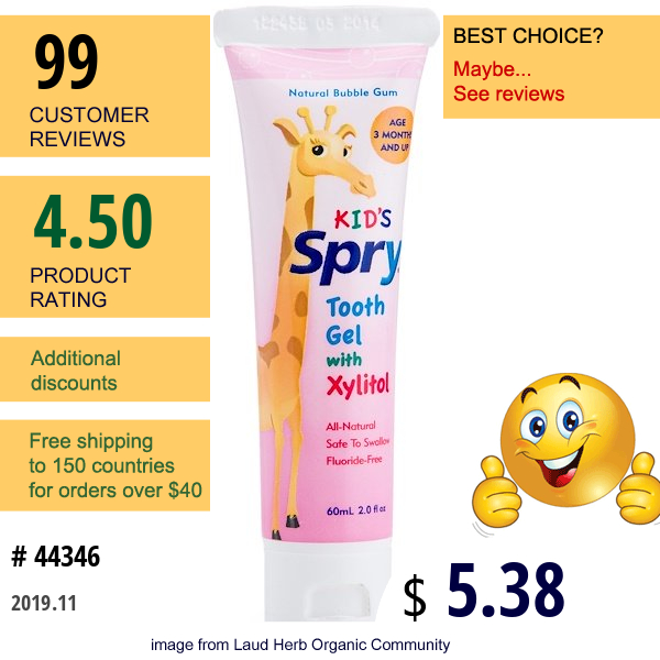 Xlear, Kid'S Spry, Tooth Gel With Xylitol, Natural Bubble Gum, 2.0 Fl Oz (60 Ml)