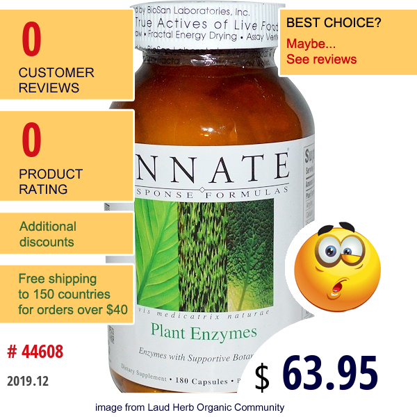 Innate Response Formulas, Plant Enzymes, 100% Whole Food, 180 Capsules  