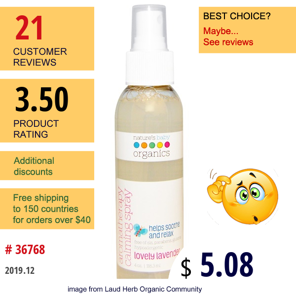 Nature'S Baby Organics, Aromatherapy Calming Spray, Lovely Lavender, 4 Oz (118.3 Ml)  