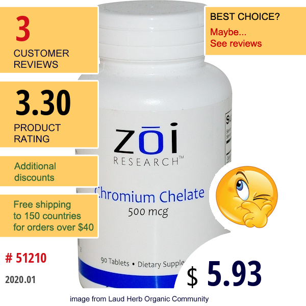 Zoi Research, Chromium Chelate, 500 Mcg, 90 Tablets  