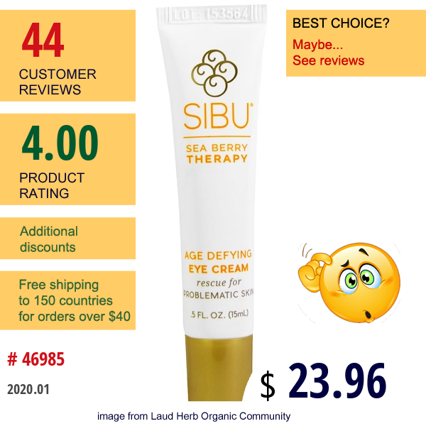 Sibu Beauty, Sea Berry Therapy, Age Defying Eye Cream, Sea Buckthorn Oil, T7, 0.5 Fl Oz (15 Ml)