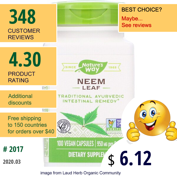 Nature'S Way, Neem Leaf, 950 Mg, 100 Vegan Capsules