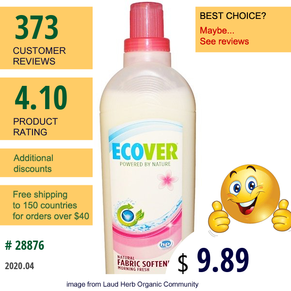Ecover, Natural Fabric Softener, Morning Fresh, 32 Fl Oz (946 Ml)  