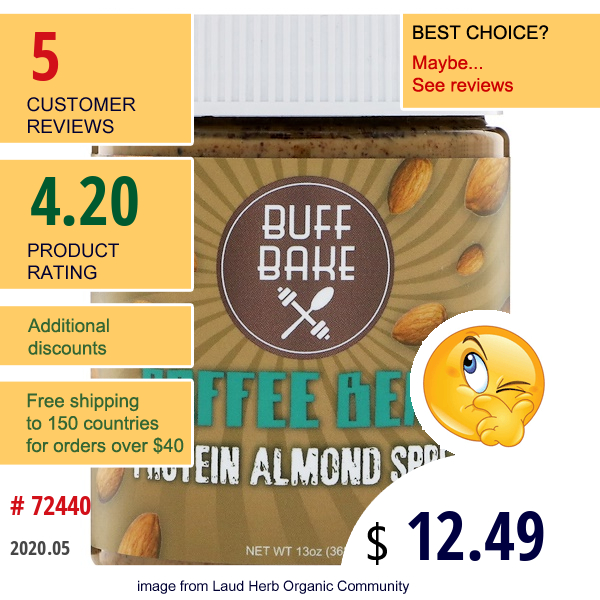 Buff Bake, Coffee Bean Protein Almond Spread, 13 Oz (368 G)  