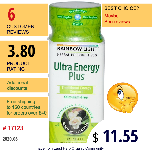 Rainbow Light, Herbal Prescriptives, Ultra Energy Plus, Schisandra & Codonopsis, 60 Tablets  