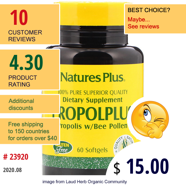 Nature'S Plus, Propolplus, Propolis W/Bee Pollen, 60 Softgels