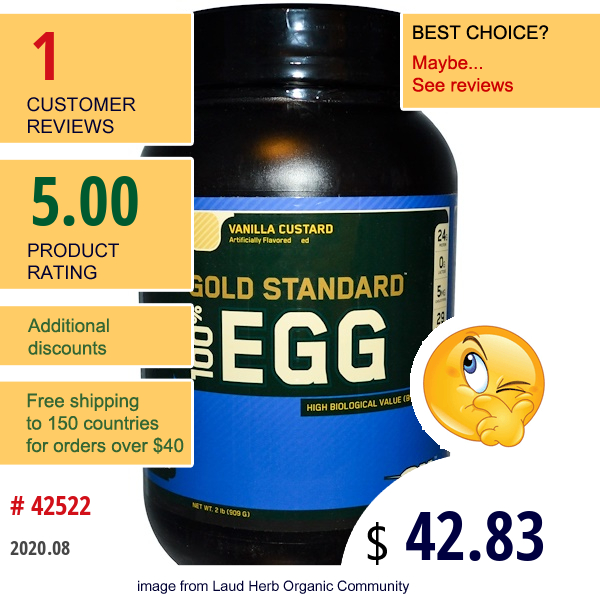 Optimum Nutrition, Gold Standard 100% Egg, Vanilla Custard, 2 Lbs (909 G)  